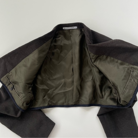 WEAR IT N SHARE IT Reworked Blazer Skirt Suit Brown Mini Plaid Oversized Size XS - Picture 5 of 12